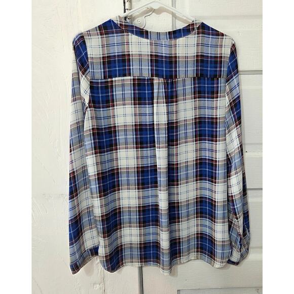 Skies Are Blue Plaid Silky Blouse Woman's Size Medium - Picture 4 of 7